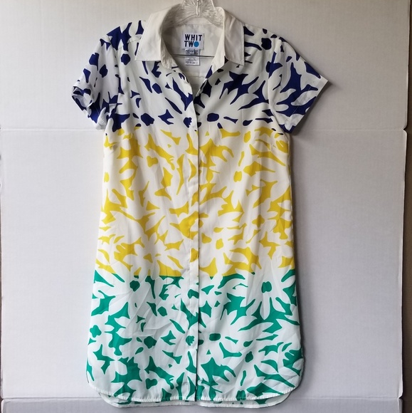 Whit Two Abstract Print Button Down Tunic Dress - Picture 1 of 7